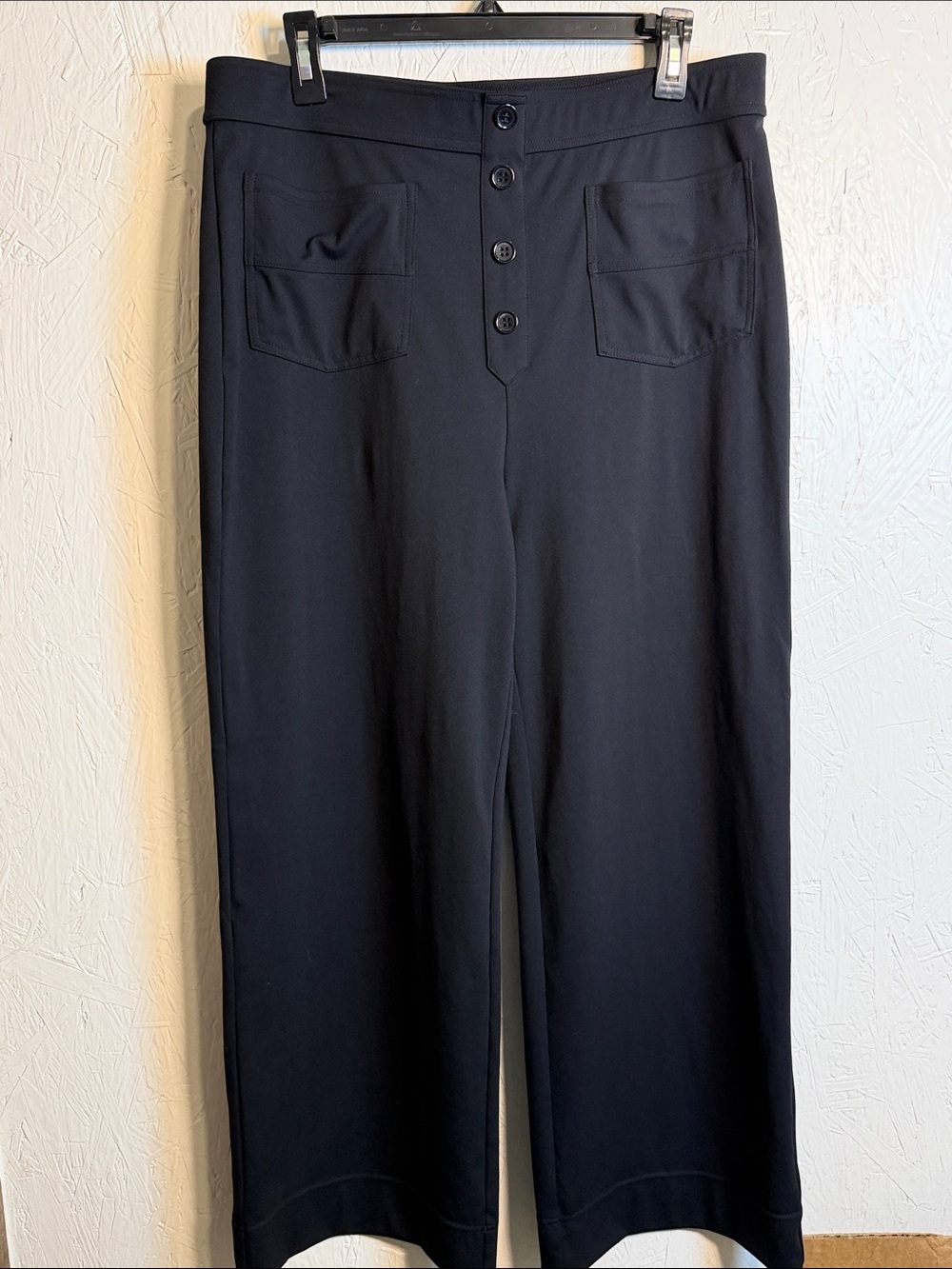 HALARA Black High-Rise Faux Button-Front Wide Leg Trousers